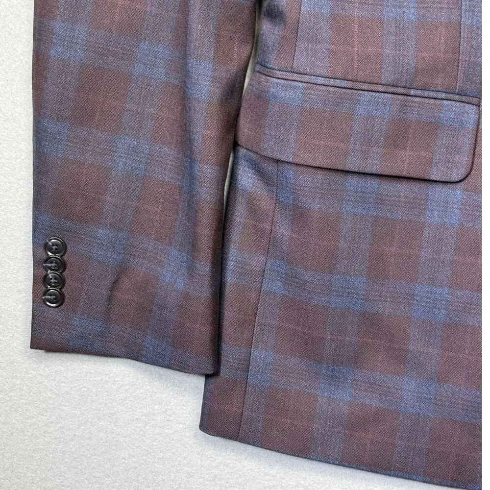 Tommy Hilfiger Men's Modern-Fit plaid Sport Coat - burgundy/blue 42L $295